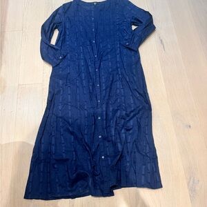 Uniqlo Navy Blue 100% Long Sleeve Crew Neck Dress - small